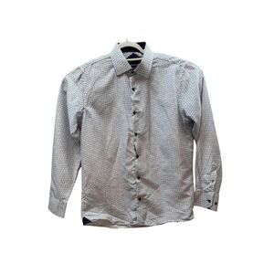SILVER STONE Modern Fit White Ditsy Print Button Down Shirt Long Sleeve  Size L